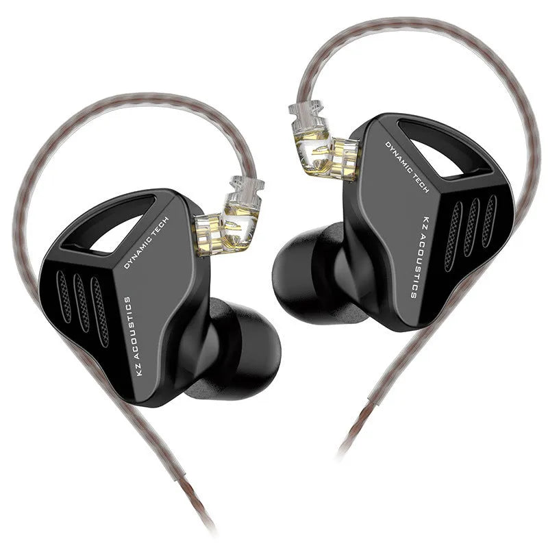 KZ ZAX black and silver blue in-ear headphones with 3.5mm L-bend plug and optional microphone.