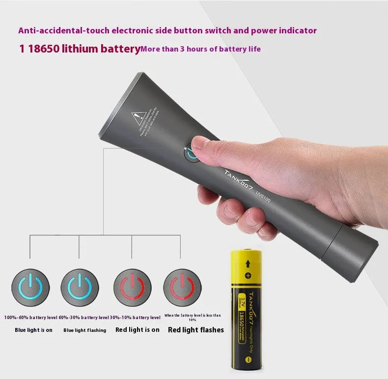 Black anodised aluminium UV flashlight for detecting pet urine stains and insects.