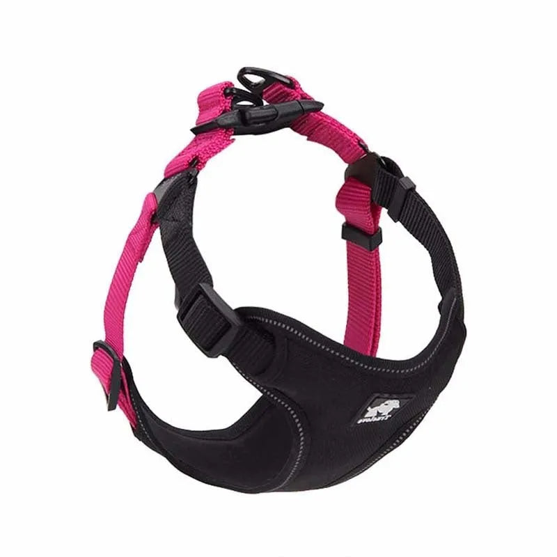 Dog leash and collar set made of Oxford cloth and breathable mesh with zinc alloy clip, black red colour, size M