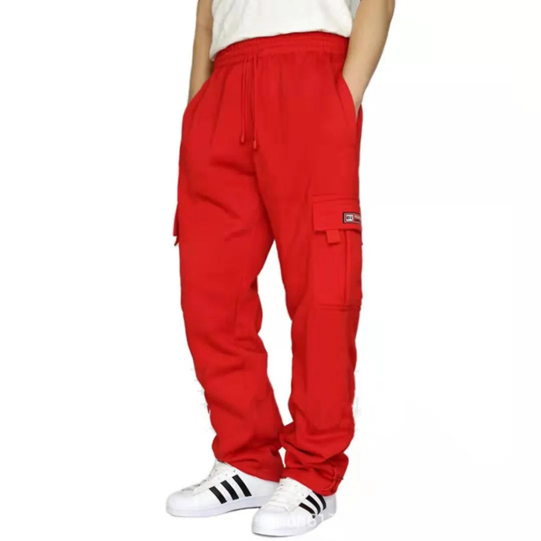 Men's polyester stretch jogger sweatpants with elastic waist drawstring, available in multiple colours for sports and casual wear