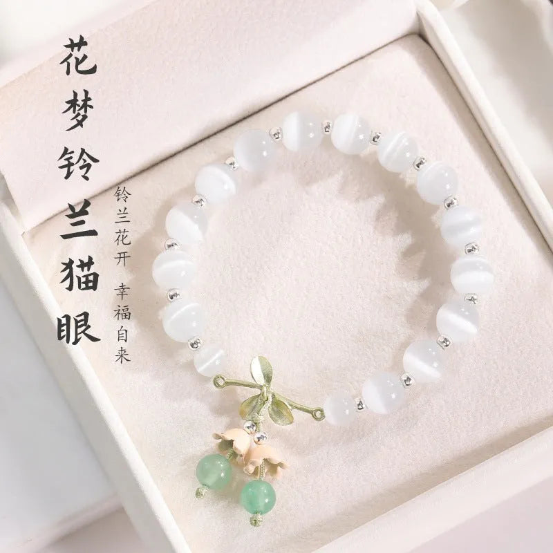 Women's opal beaded bracelet with diamond-shaped cat's eye stones in multiple colour options