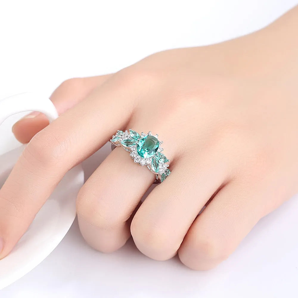 Copper Baolan zircon ring blue electroplated finish size 7 women fashion jewellery