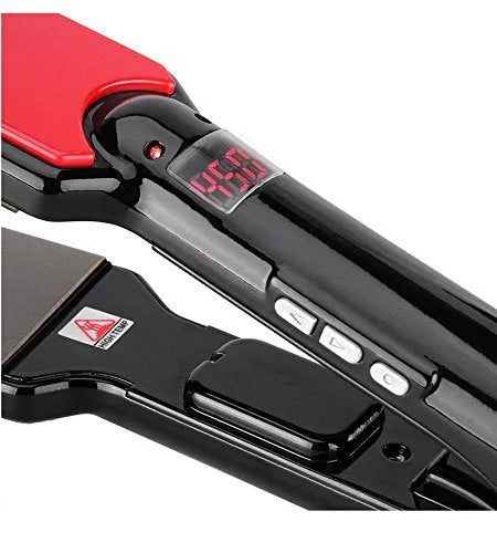 Black tourmaline ceramic hair straightener with slim heated plates, suitable for dry hair styling