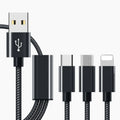 Three-in-one mobile phone charging cable in six colour options with 1.2 metre length