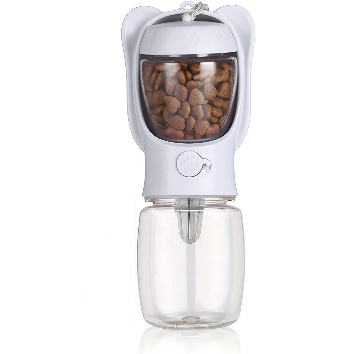 2-in-1 portable dog water bottle with food container, leak-proof, 350ml, green, on hiking trail
