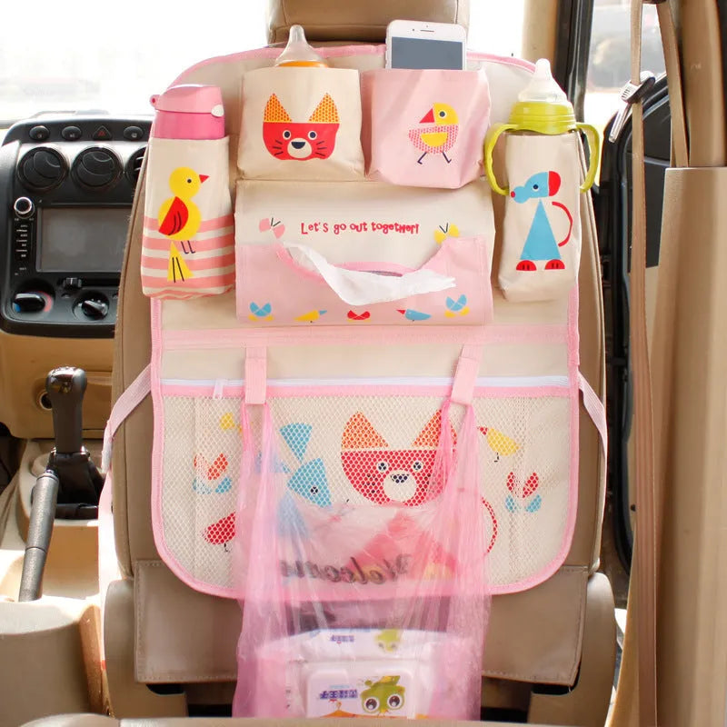 Set of six cartoon car storage bags in assorted styles A1, A2, A3, A4, A5, A6 for seat back organisation