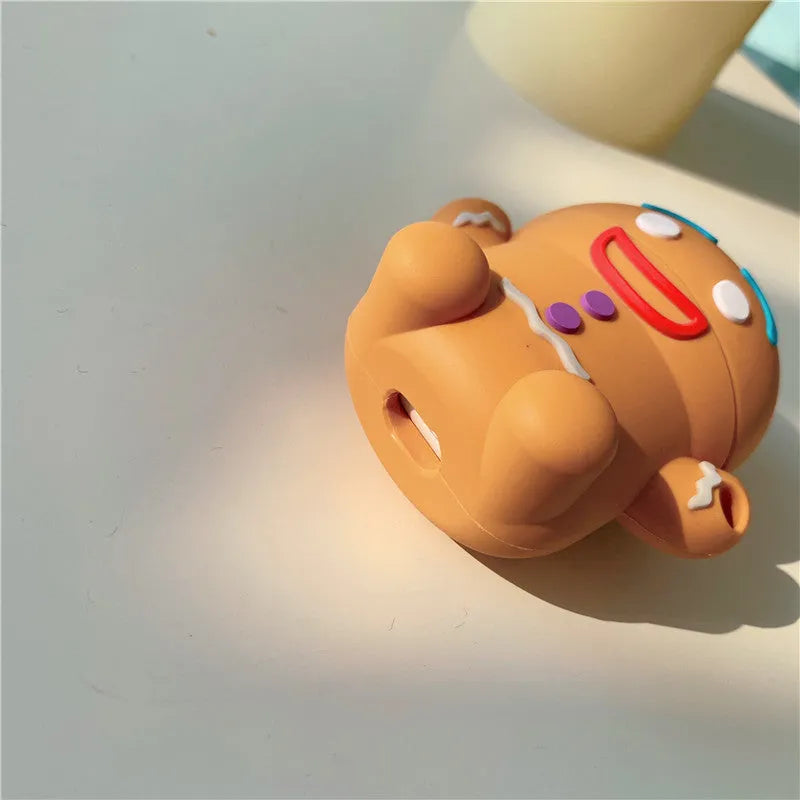 Thick gingerbread man silicone case for AirPods 1/2 with hook, cartoon style
