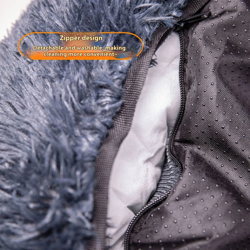 Beige thick thermal pet mat placed on a car seat, showing its size and cloth texture.