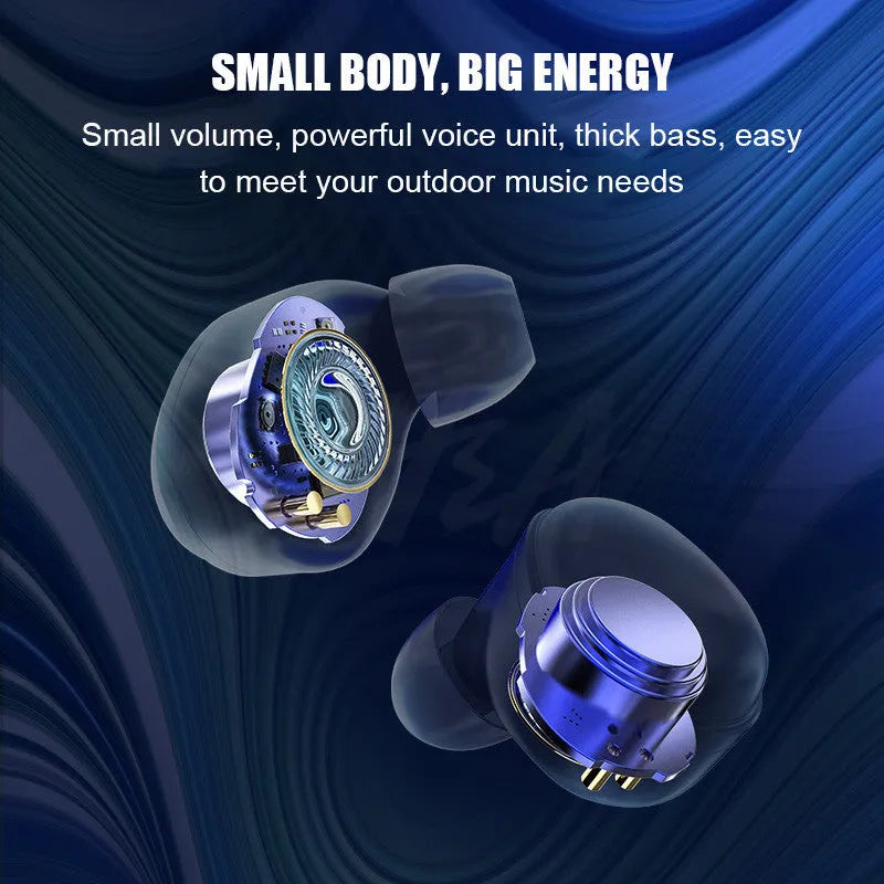 Black Bluetooth headset with charging case showing compact size.
