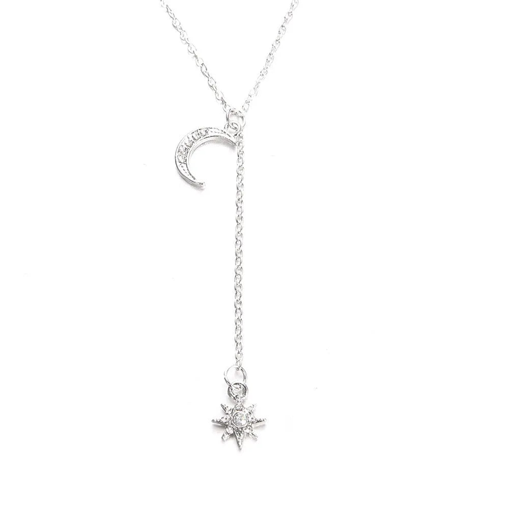 Retro moon sun star pendant necklace on snake bone chain, gold plated finish