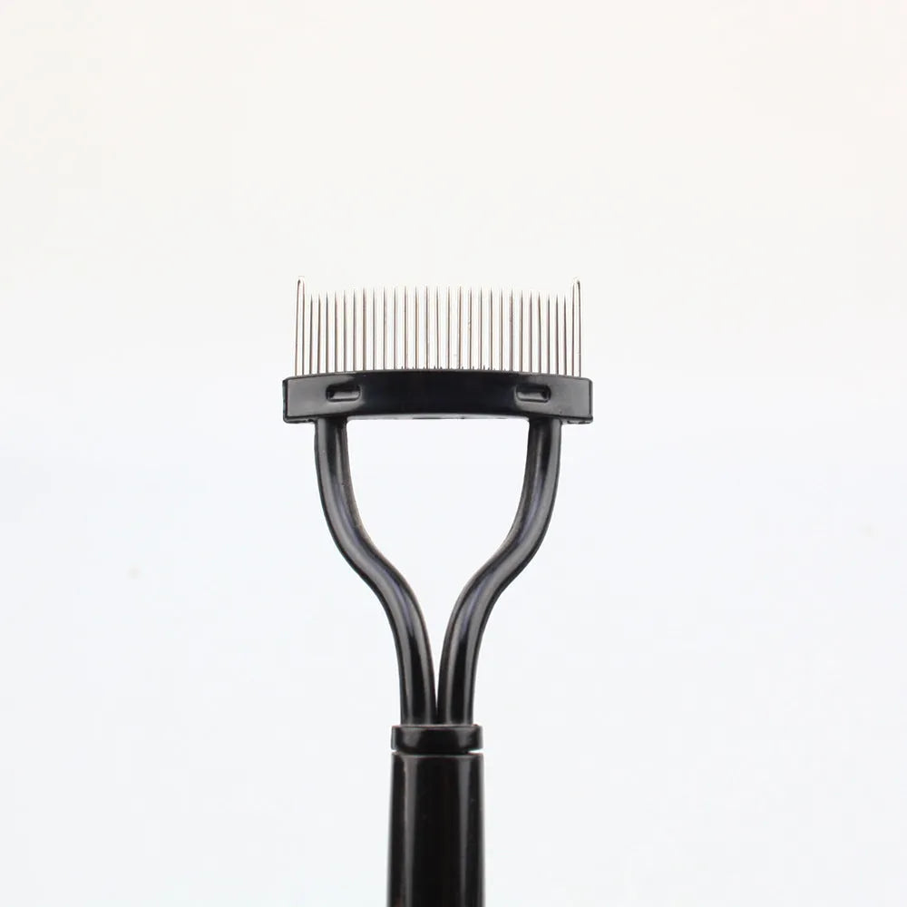 Collapsible eyelash comb with steel needle tip for eyebrow and lash correction