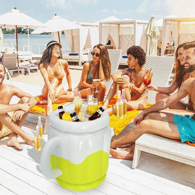 Yellow inflatable PVC ice bucket for outdoor parties and camping trips