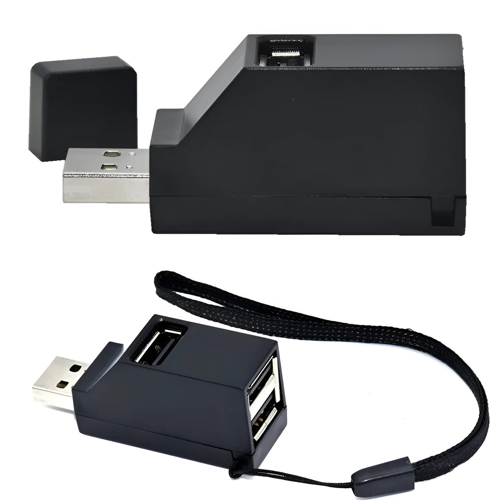 USB 2.0 mini portable splitter hub in black colour with 480Mbps speed