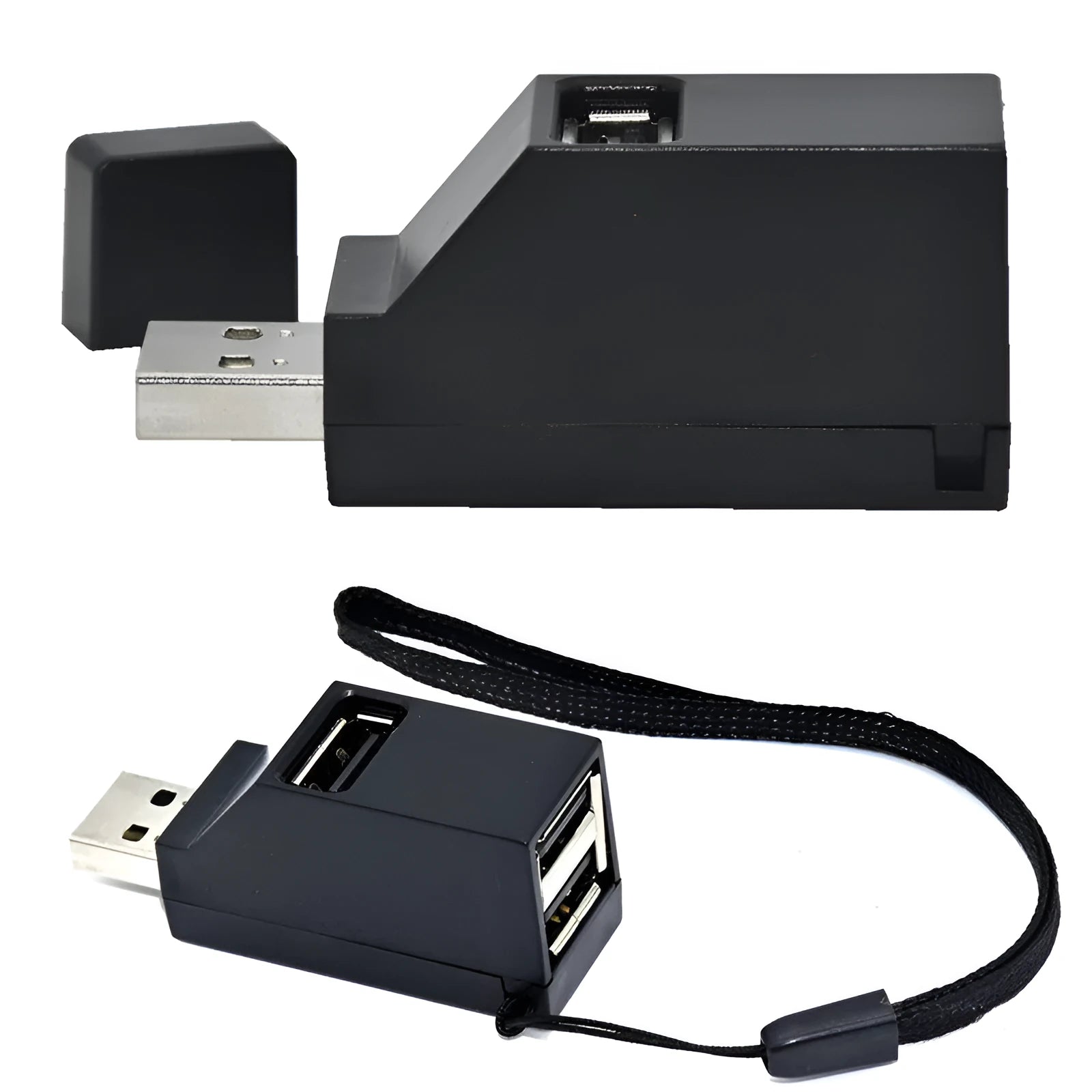 USB 2.0 mini portable splitter hub in black colour with 480Mbps speed