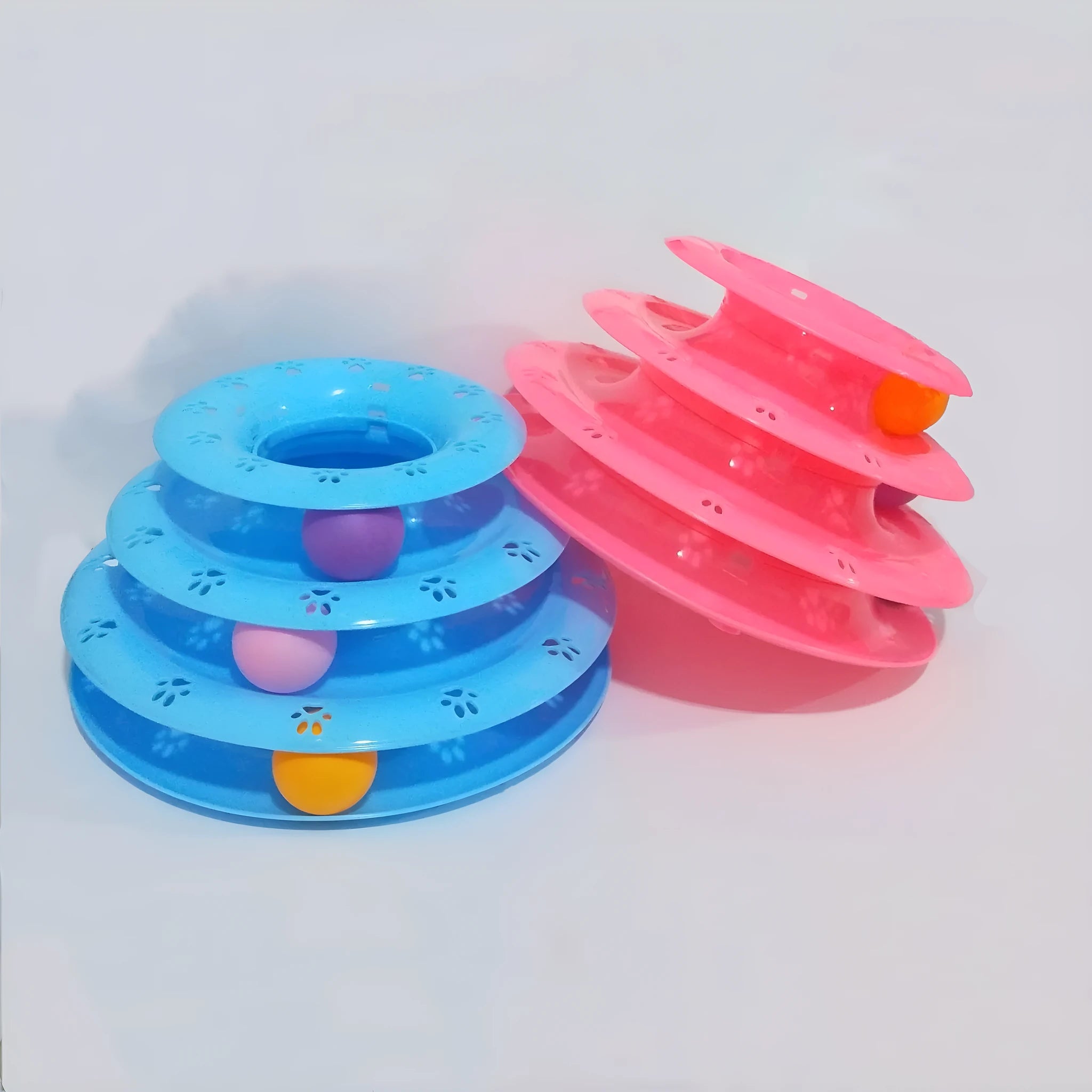 Cat turntable educational toy in blue, 24.5 cm by 13 cm, on a light background