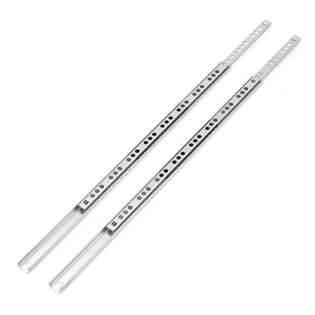 Ultra-narrow 17mm wide metal drawer slide rail with ball bearings for cabinet installation.