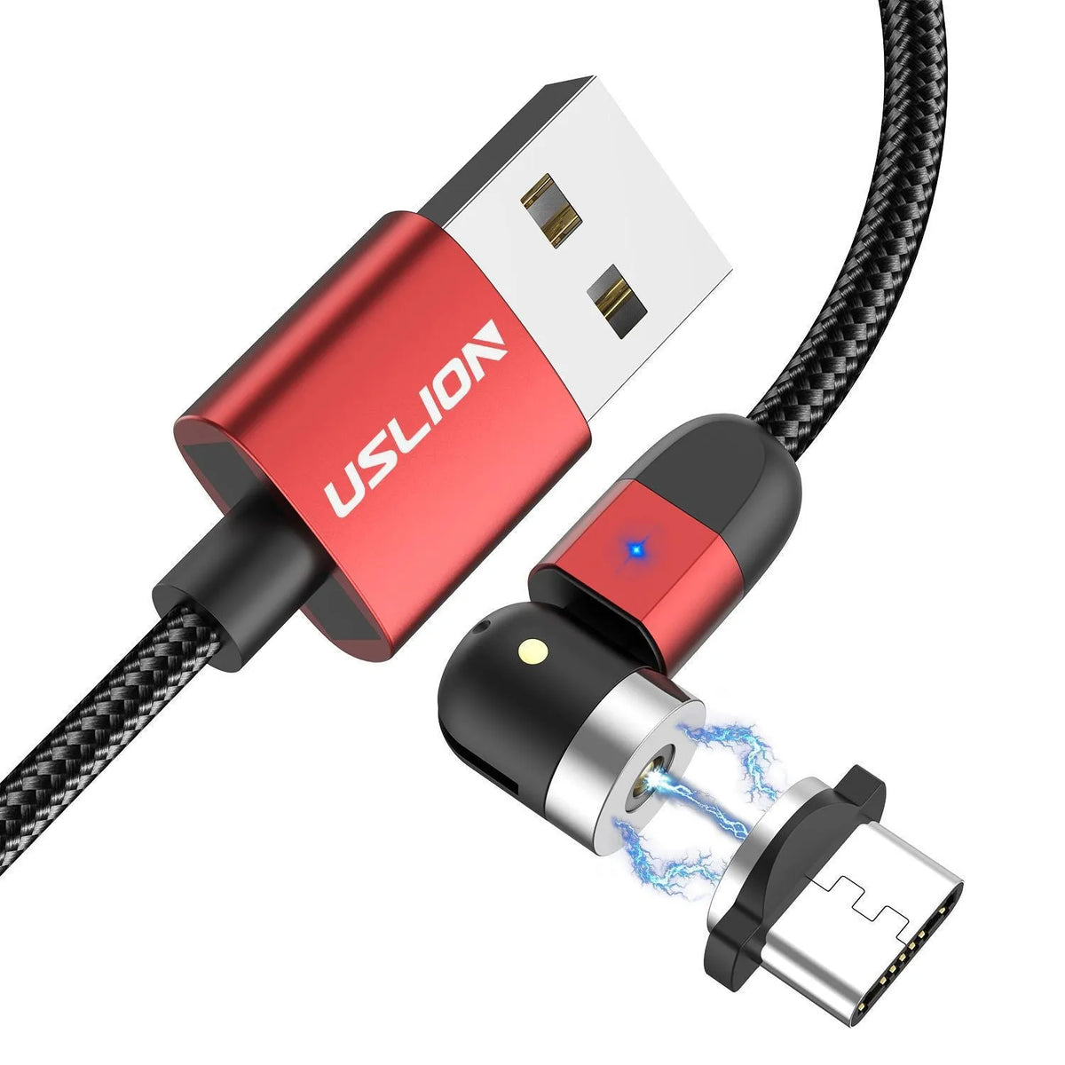 Magnetic three-in-one data cable with 540° auto-docking, black, 1m length, aluminium alloy connectors