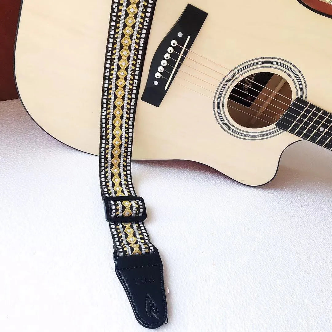 Embroidered guitar strap, adjustable 135-150cm, 5cm wide, thicker 1.8-2.0mm webbing, style S113 A