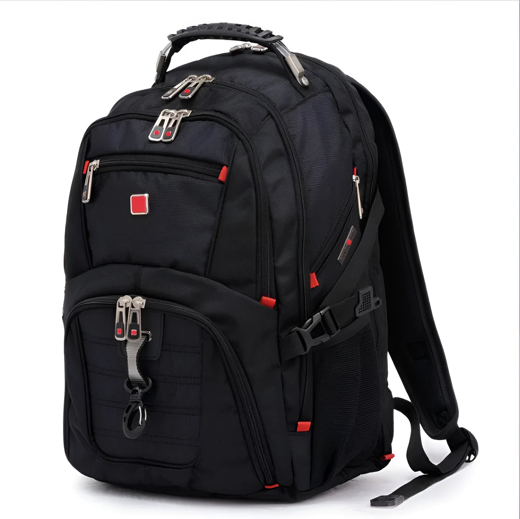 Black business computer backpack with three compartments for 12-15 inch laptops and organisation