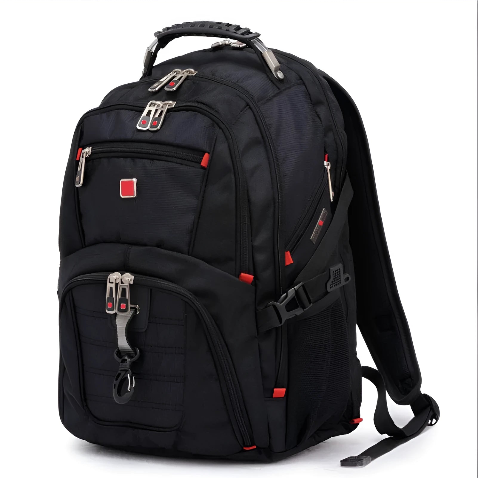 Black business computer backpack with three compartments for 12-15 inch laptops and organisation