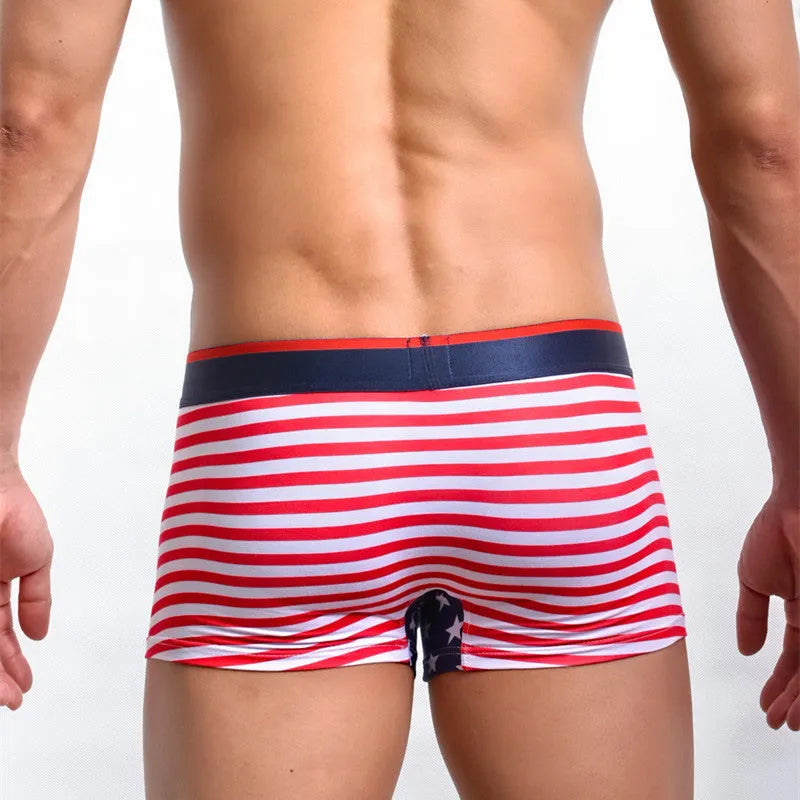 American flag printed ribbed boxers in red, cotton spandex blend, sizes S-XL