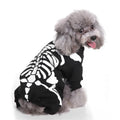 Black dog skeleton frame costume on a dog, polyester fabric, Halloween outfit