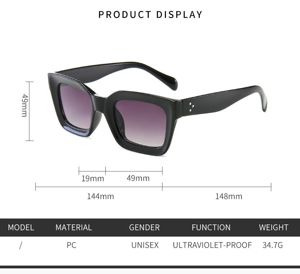 Fashion sunglasses with UV400 protection, bright black frame, black grey film lens, textured PC frame, non-shaven temple design, adult unisex
