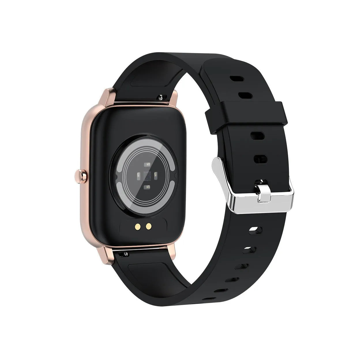 H80 black smartwatch on wrist showing heart rate and time on its 1.69-inch spherical glass screen.
