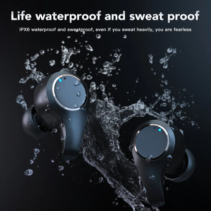 Black and white ANC Active Noise Cancelling Bluetooth headset with earplug design