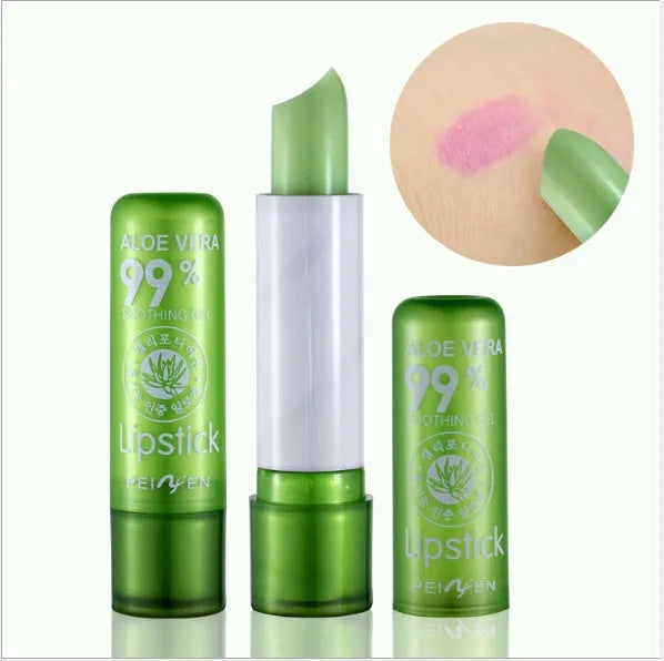 Aloe moisturising colour-changing lipstick with waterproof long lasting pink shade