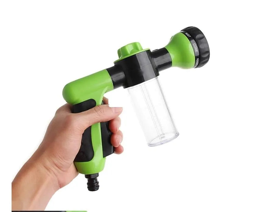 Green high-pressure foam spray gun with adjustable nozzle for car and household cleaning