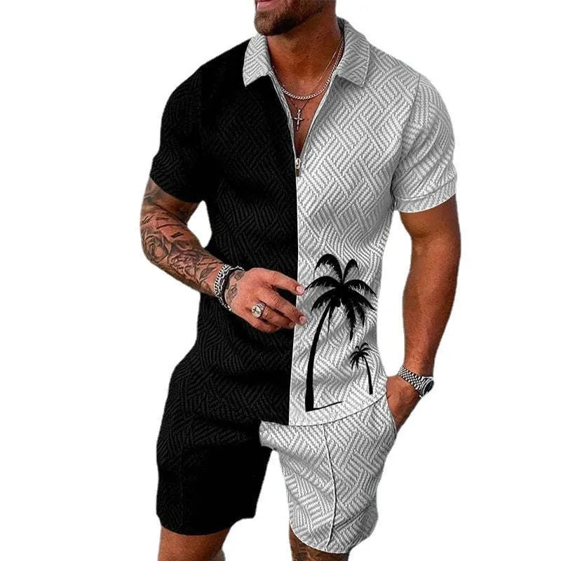 Men's mesh short sleeve T-shirt and shorts set in casual sports style, available in multiple colours and sizes S to 6XL.