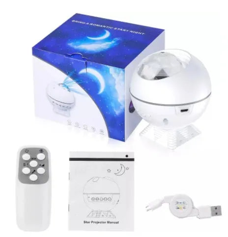 White spherical voice control LED starry sky projection lamp with USB cable for galaxy lighting effects