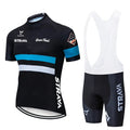 Men's cycling jersey and bib shorts set with COOLMAX gel pad, polyester and lycra, sizes XS to 4XL