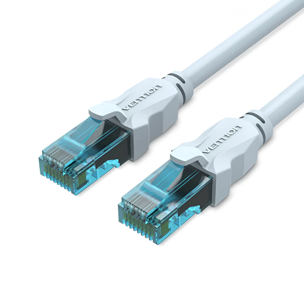 Ice blue Cat5e RJ45 Ethernet jumper cable with gold-plated connectors