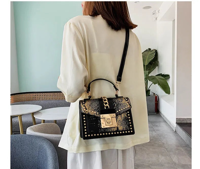 Women's alligator-textured PU shoulder bag in beige, 21cm length, compact size for essentials