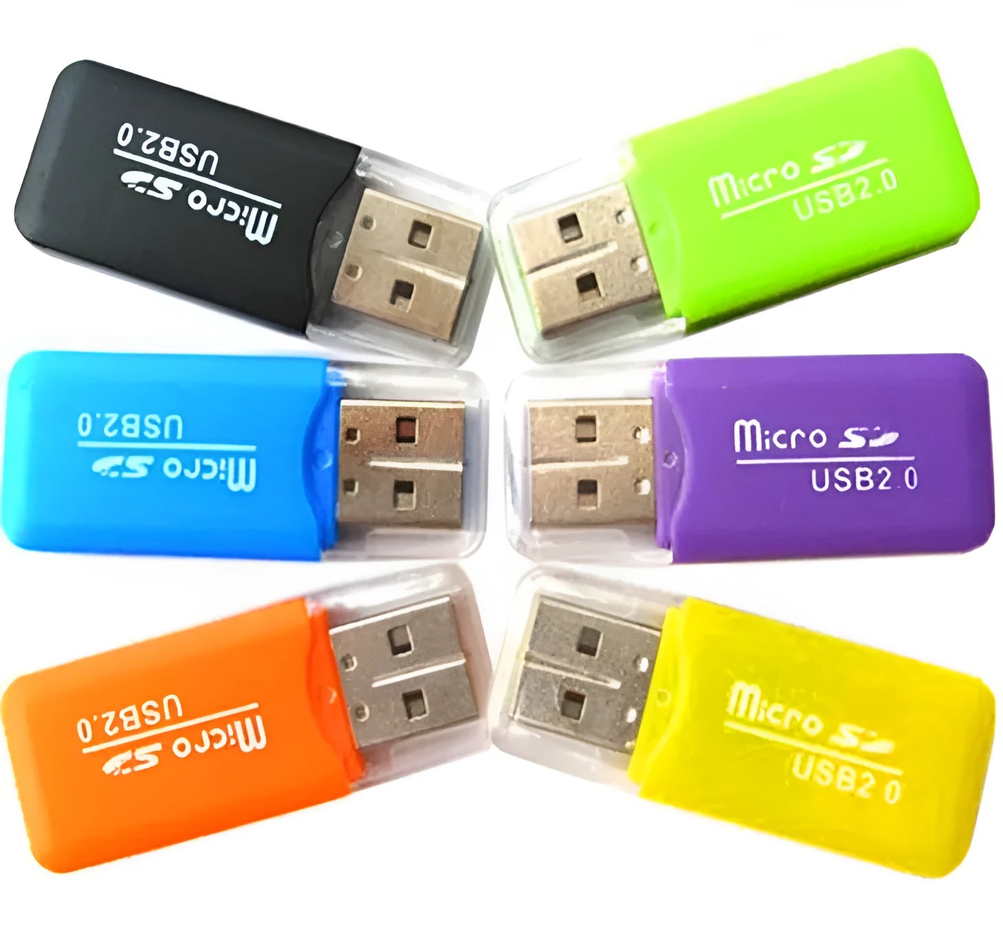 Mini USB TF and SD card reader showing USB-A plug and card slots, measuring 4.5cm.