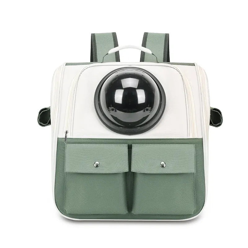 Cat space capsule portable large capacity pet backpack in khaki with green colour for cats up to 7kg