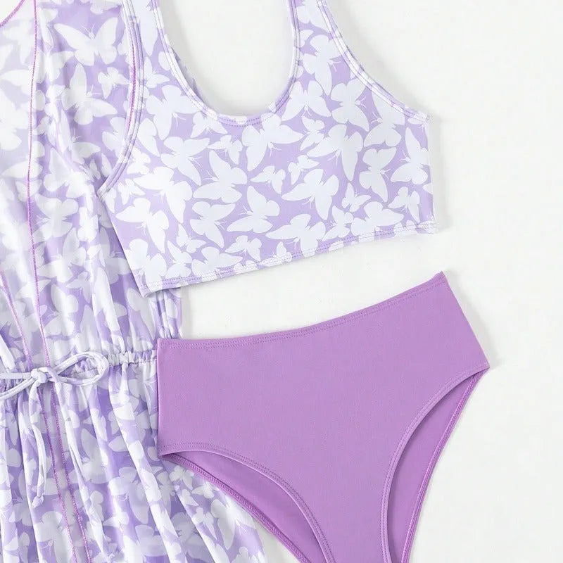 Girls three-piece split swimsuit with cover print design in colour 3218