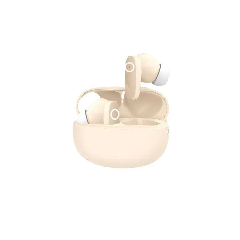 Wireless Bluetooth in-ear sports headset in black, white, or skin colour with 10-metre range and 4-8 hour battery.