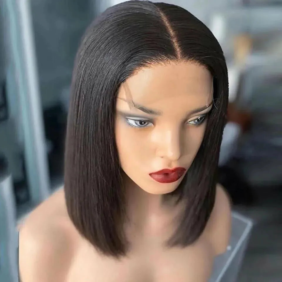 4x4 bob wig short human hair hand-woven ladies wig 10 inch length natural black