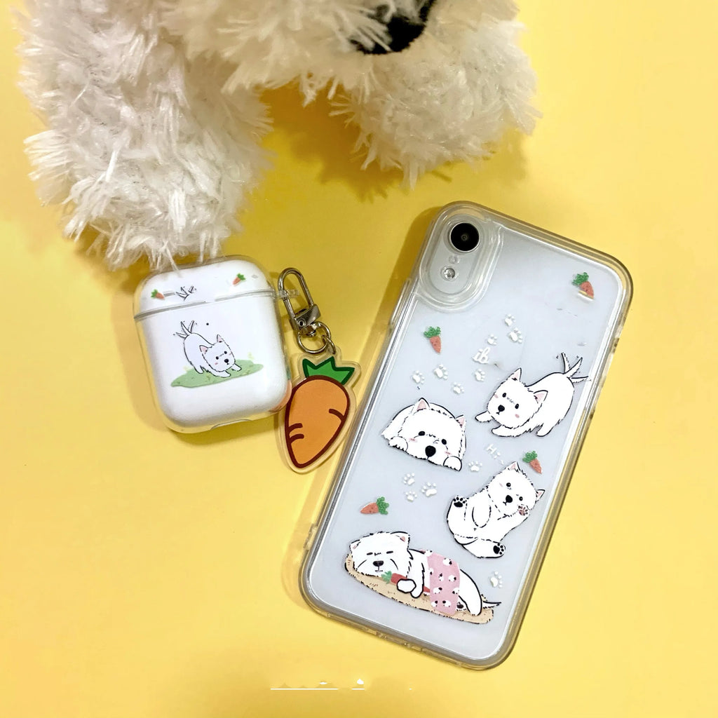 West Highland dog TPU headphone cover for Apple AirPods case with pendant in Leash Puppy colour