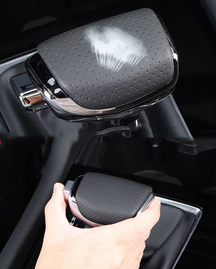 Genuine leather gear shift knob decoration for car interior in black colour