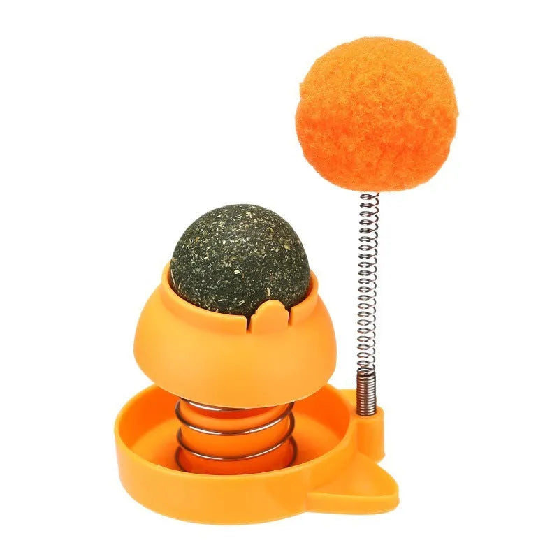 Blue cat toy ball with mint centre for dental grinding and hairball relief