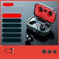 Black wireless in-ear Bluetooth earphones with a private mould design on a white background.