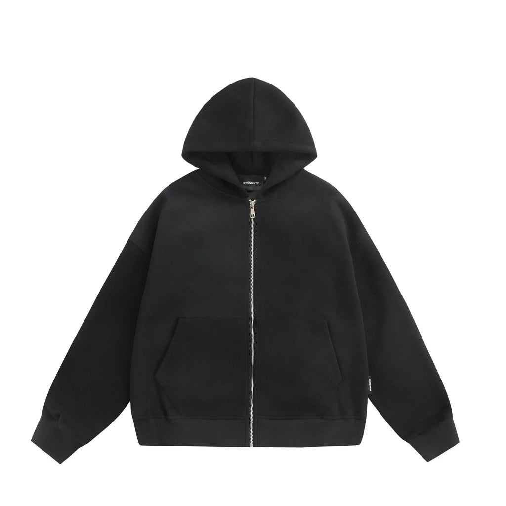 Solid colour loose-fit cardigan coat with small back bag detail in cotton blend fabric.