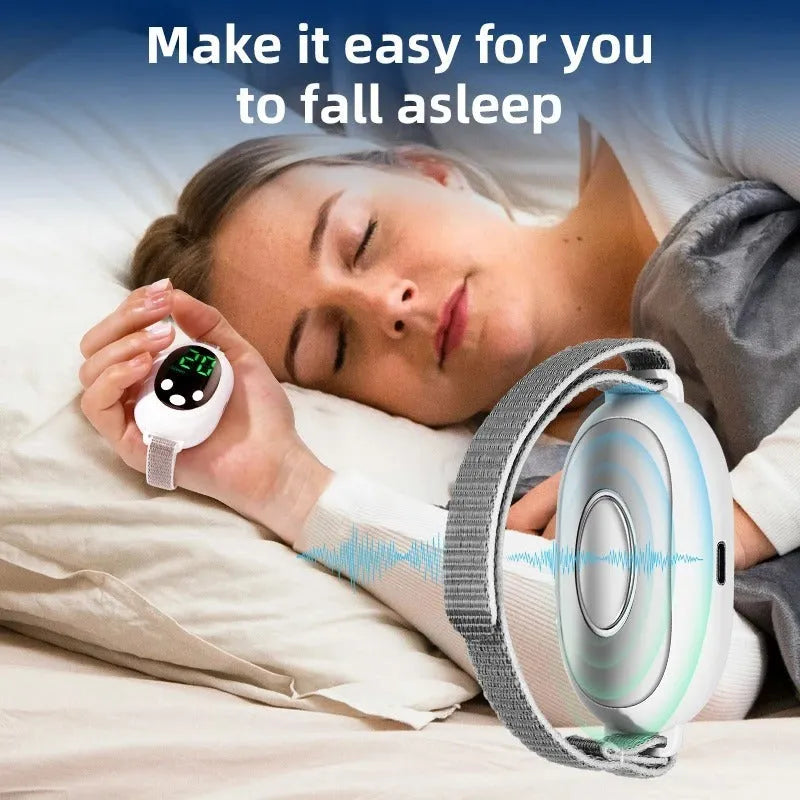 White intelligent sleep aid device with handheld remote control and charging cable