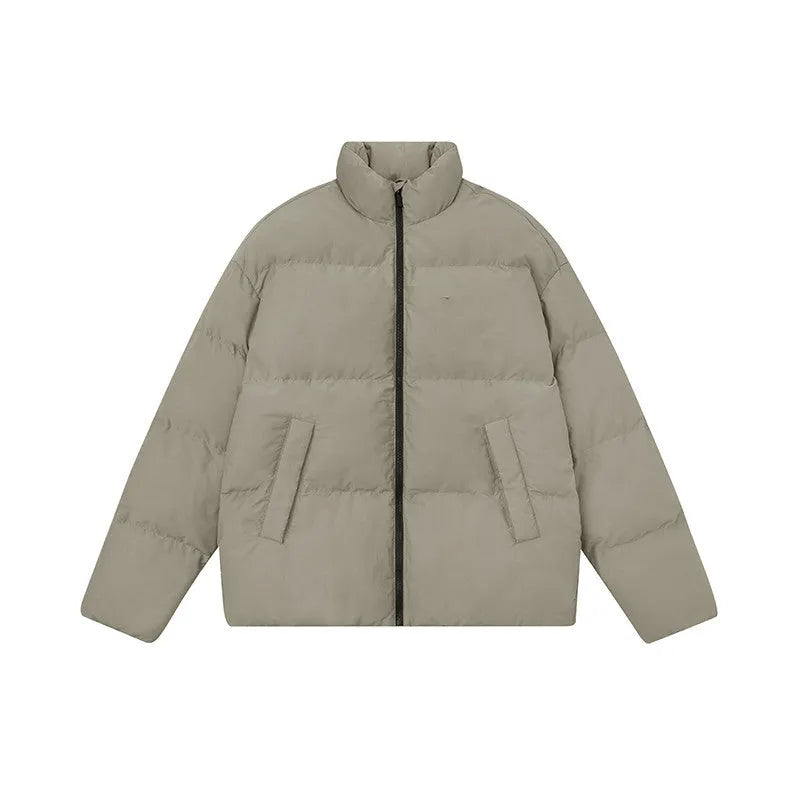 Men's white duck down jacket, short thickened standing collar, light grey, size S-2XL