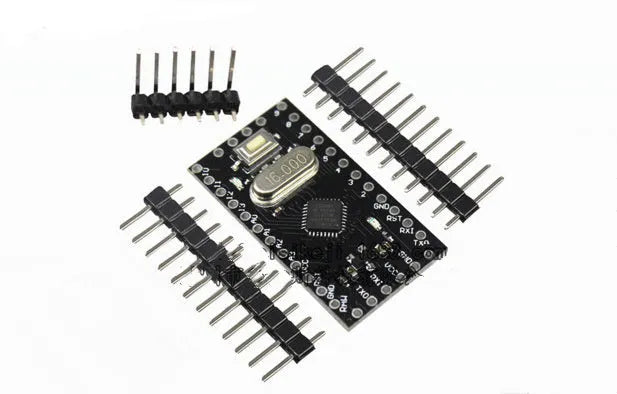 Mini Pro professional microcontroller circuit board showing digital and analog pin headers.