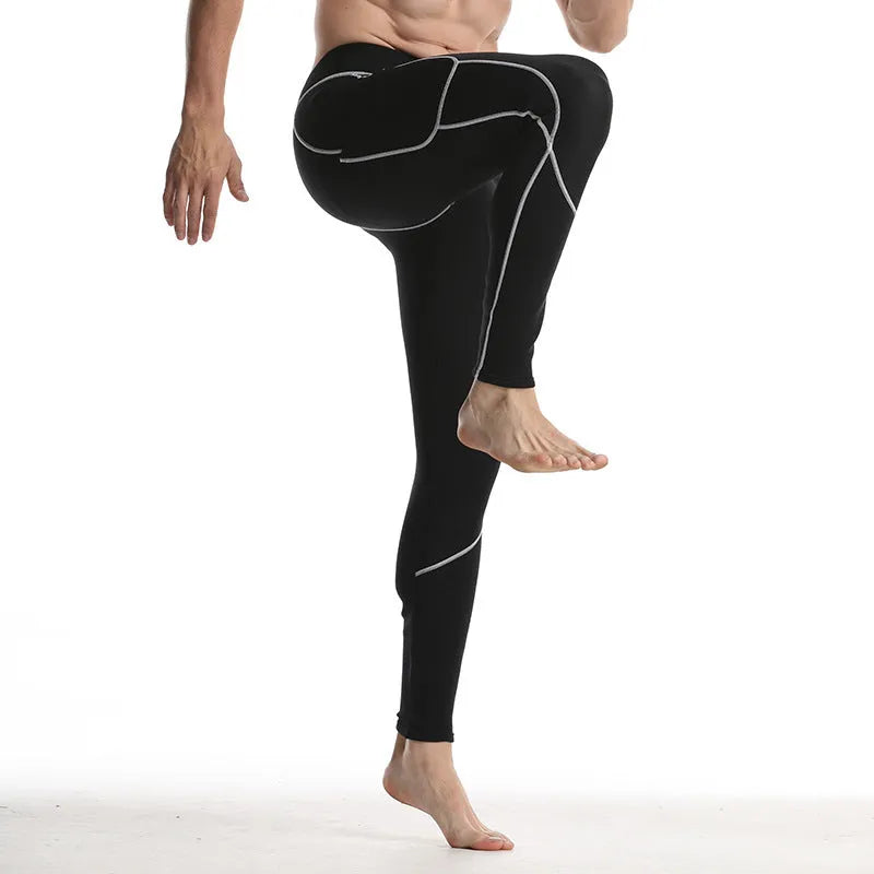 Black shaping fitness pants with compression nylon and neoprene fabric for running and gym workouts